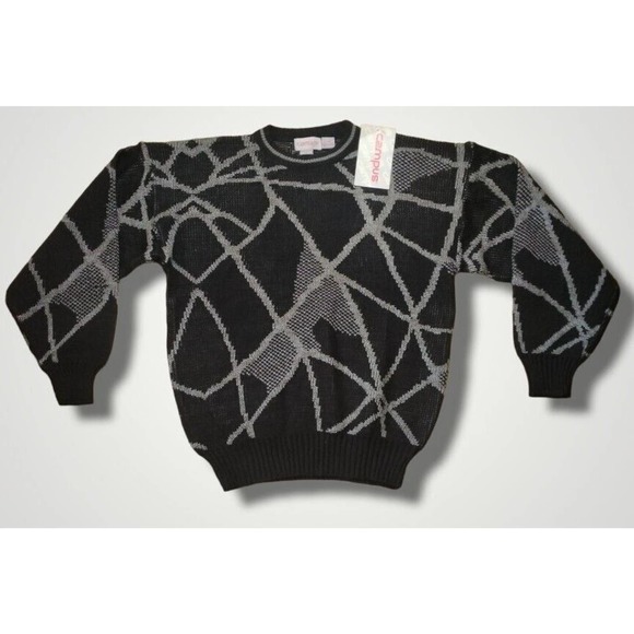 Campus Vintage NOS Abstract Knit Sweater Black/Gray Size L - Picture 1 of 8